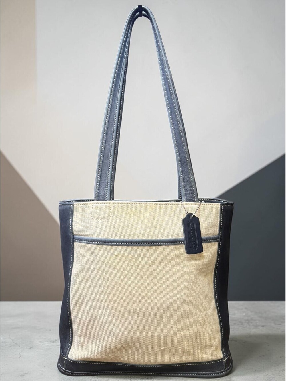 Coach Vintage 1999 Bleecker 6122 Canvas Navy Leather Bucket Tote USA Y2K